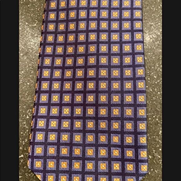 TOMMY HILFIGER Silk Navy Blue/Gold Square Tie EUC - Picture 5 of 5